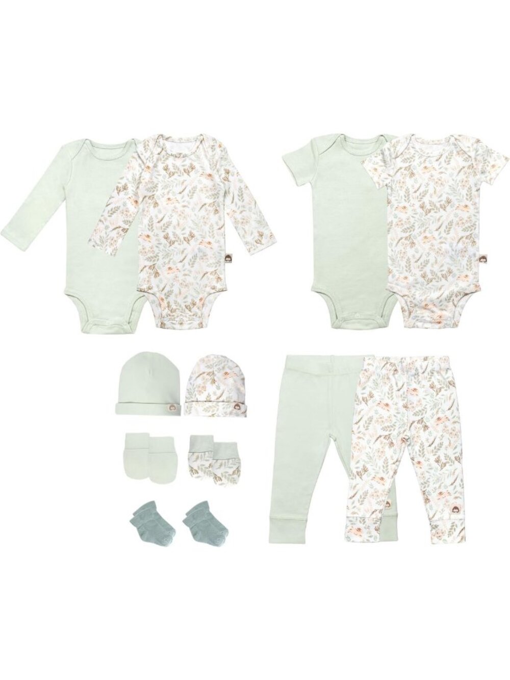 100% Cotton Newborn Baby Layette Set - 12 Pcs Onesies, Hats, Mittens & Pants